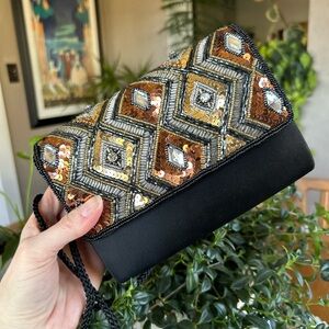 Vintage Black and Gold Sequin Clutch